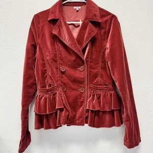 Sashimi Double Breasted Corduroy Jacket Red Stretch Velvet With Ruffles Medium